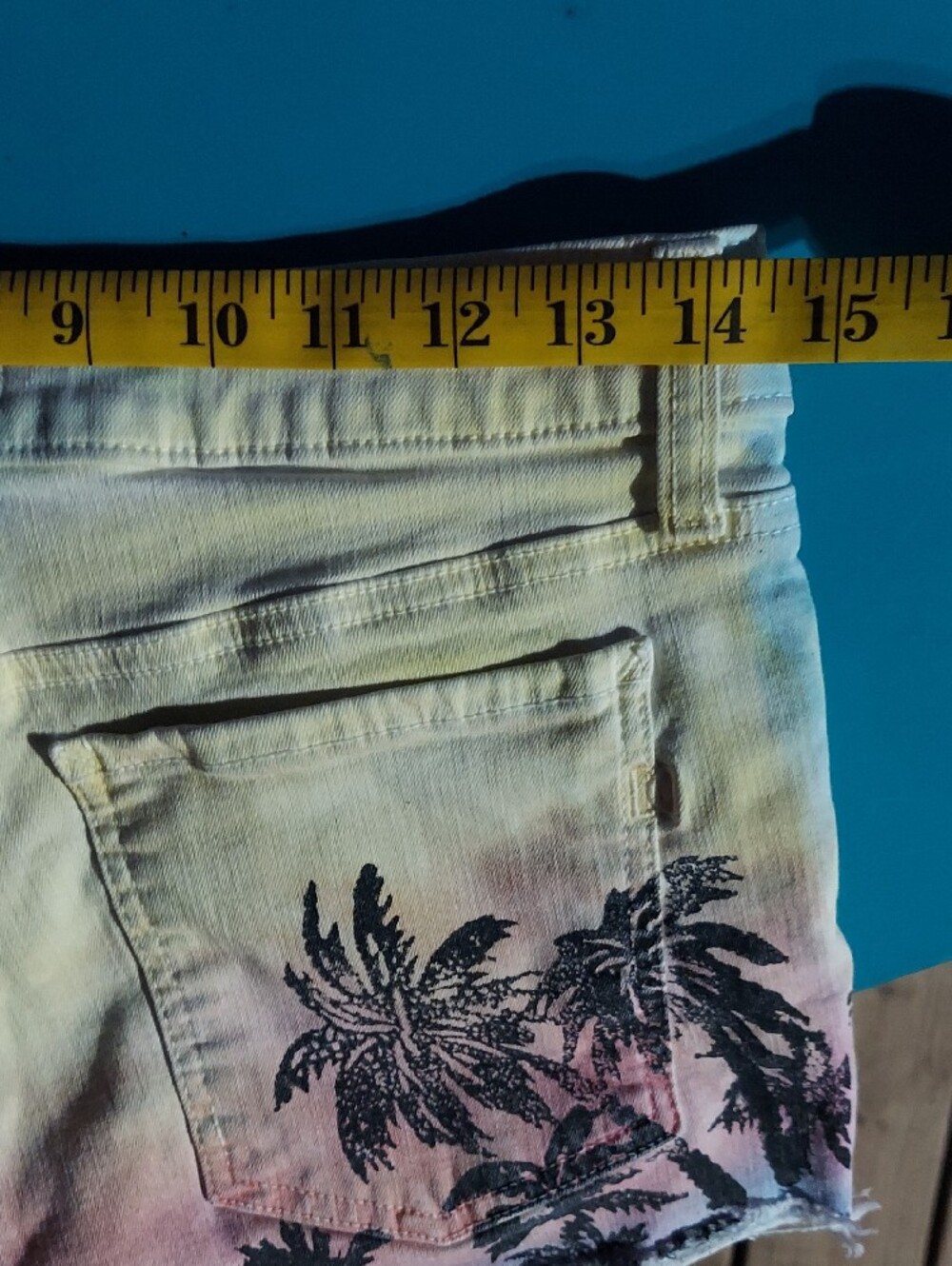 Dakota Collective Ombre Palm-Print Denim Shorts - Picture 8 of 12